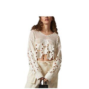 Anthropologie Eyelet Crochet Top White One Size Bohemian Cottagecore Hippie Cute